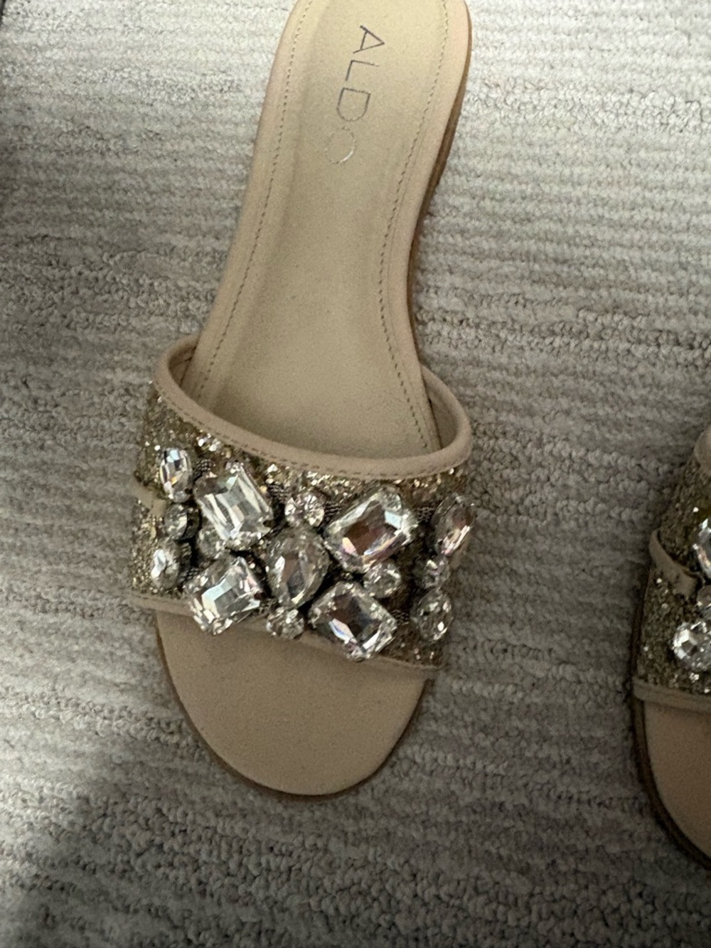 ALDO Beige Jeweled Slide Mules